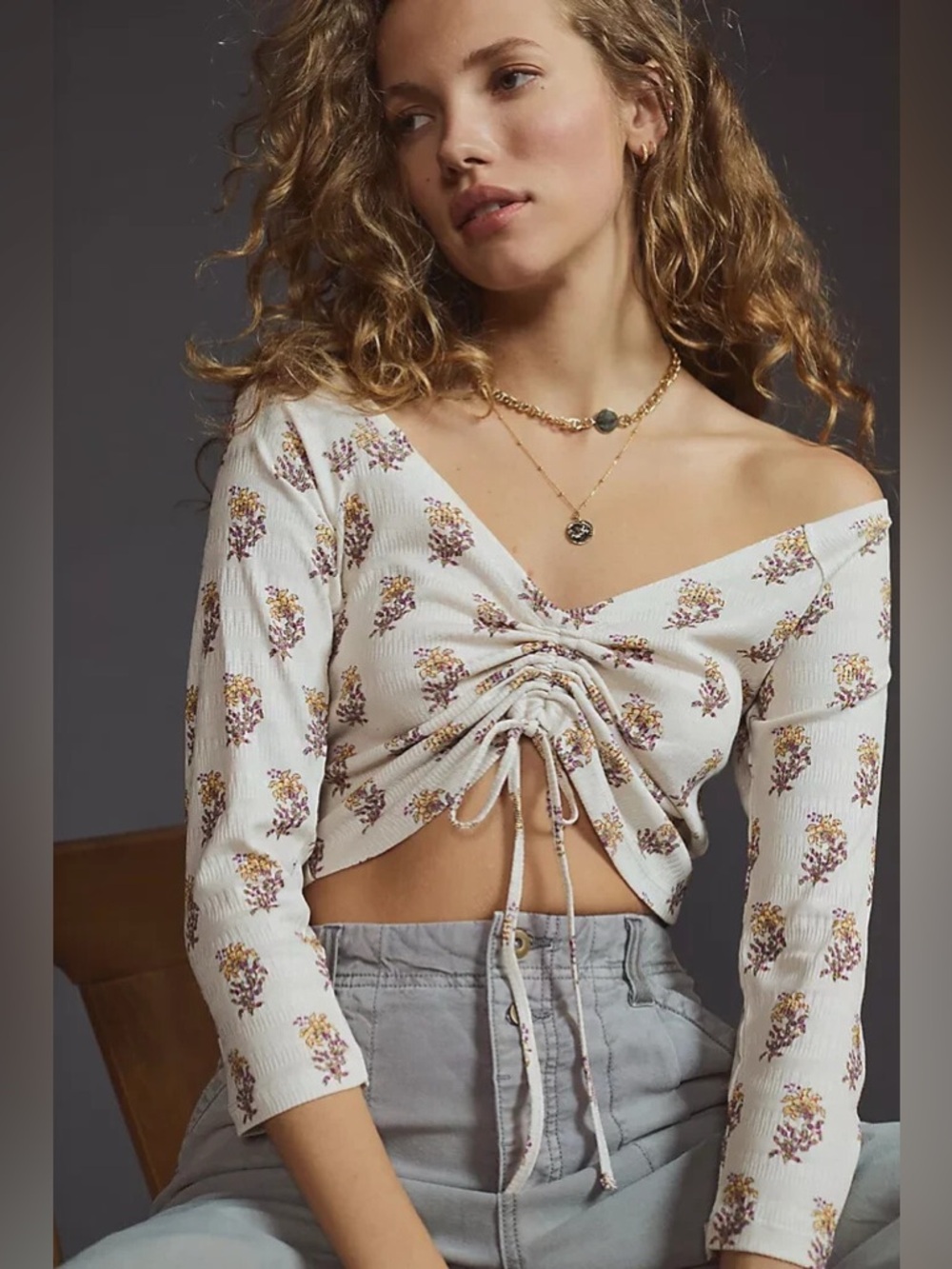 Anthropologie Sabrina Floral Cinched Crop‎ Top